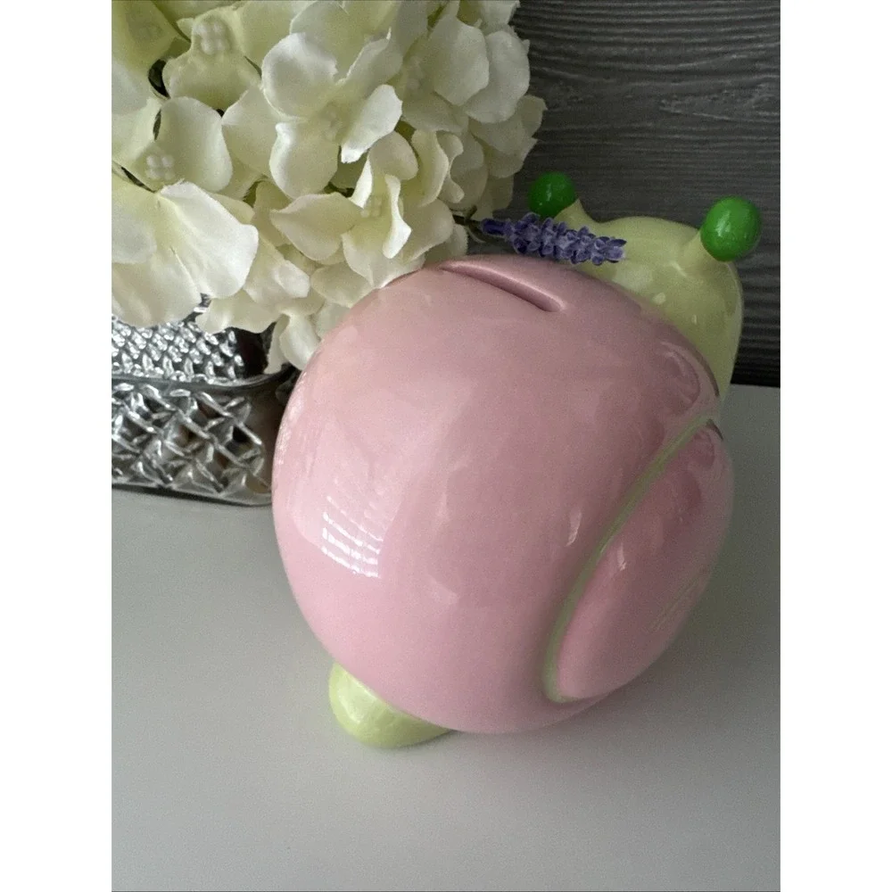 Whimsical Ceramic Snail Piggy Bank Pink & Green Nursery Decor Coin Bank 6